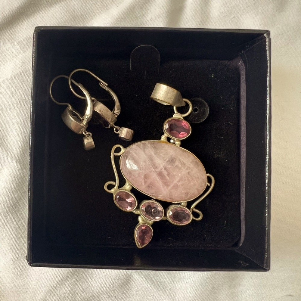 Sterling Silver Purple Quartz Pendant and Earrings